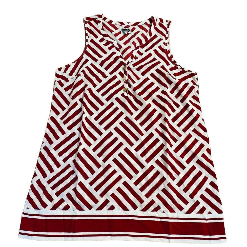Mud Pie Tunic Top Womens Large L Red White Geometric Preppy Coastal Sleeveless